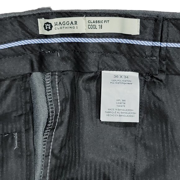 Haggar Mens Cool 18 Classic Fit FLat Front Pants Stria Hidden Sz 36x34 - Picture 3 of 8